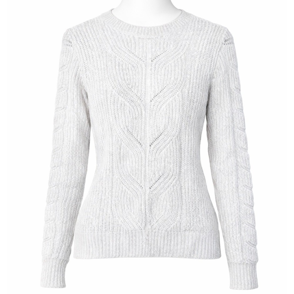 ZARA NWT White Cable Knit Sweater Long Sleeve Crew Neck Textured Women's Size M